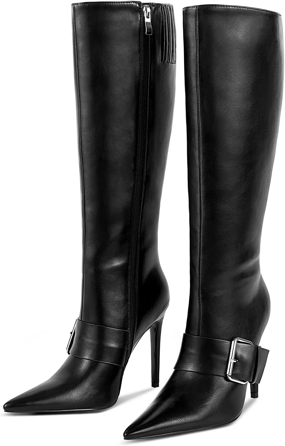 wetkiss Knee High Boots Women With Side Zipper Pointed Toe Stiletto High Heels for Narrow Feet Narrow Calf Thin calf