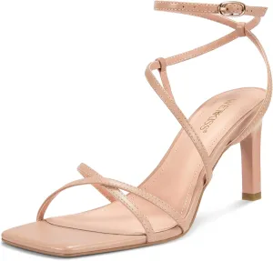 wetkiss Rude Heels for Women Strappy Heels Womens Heeled Sandals Ankle Strap Heel Nude High Heel Sandals Square Toe Open Toe Stiletto Summer Comfortable Prom Dressy Shoes
