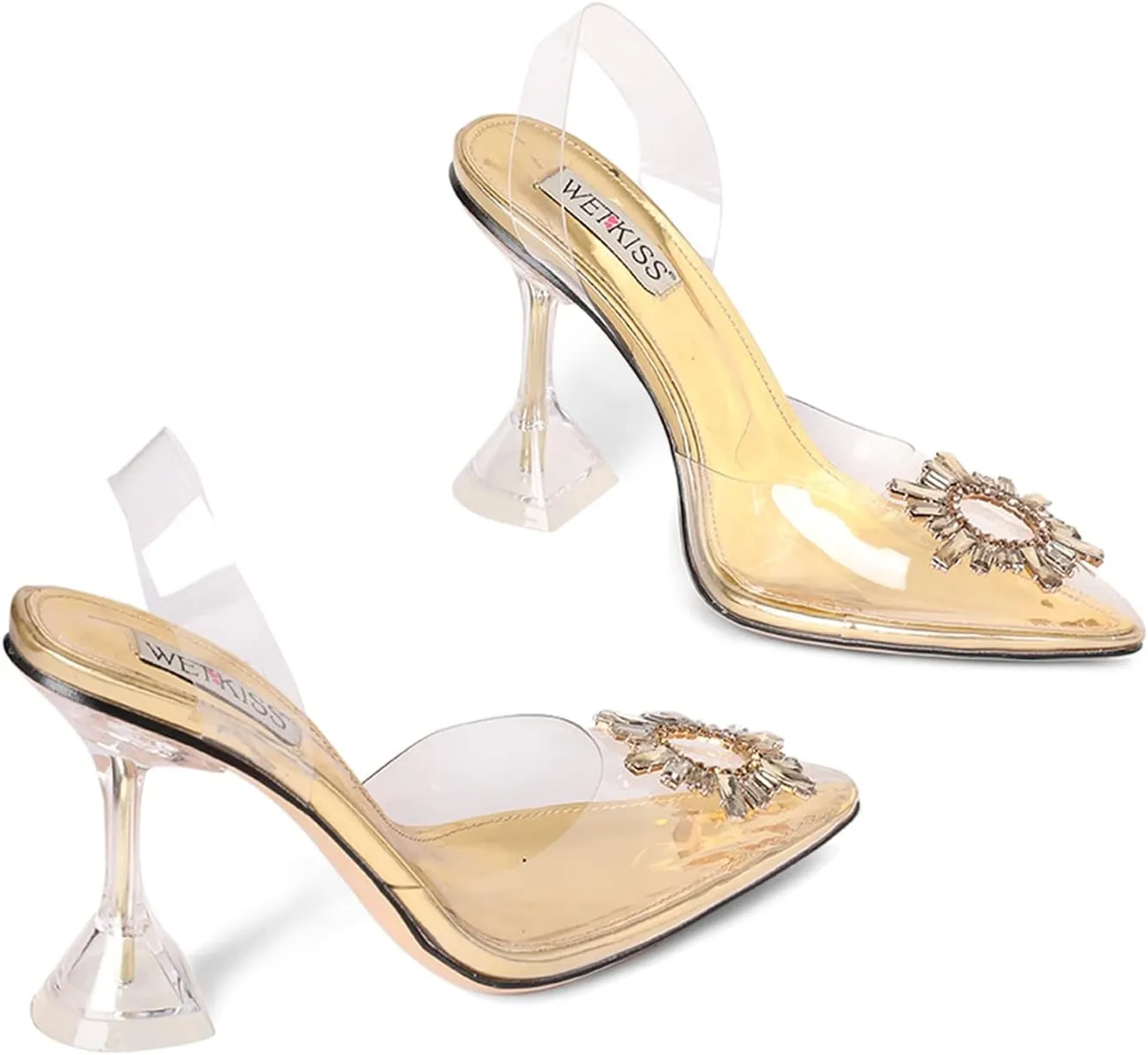 wetkiss Silver Heels for Bride - Sparkly Wedding Heels with Rhinestones, Strappy Closed Toe Pumps for Women, Formal Shoes