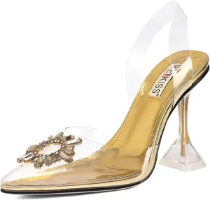 wetkiss Silver Heels for Bride - Sparkly Wedding Heels with Rhinestones, Strappy Closed Toe Pumps for Women, Formal Shoes