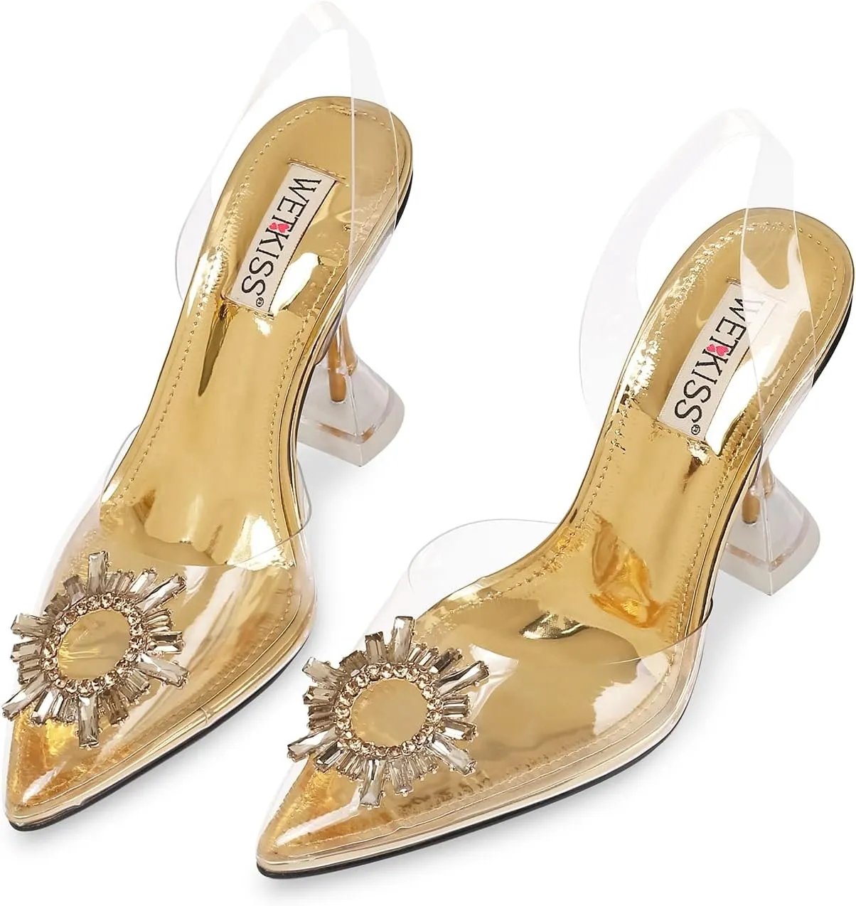 wetkiss Silver Heels for Bride - Sparkly Wedding Heels with Rhinestones, Strappy Closed Toe Pumps for Women, Formal Shoes