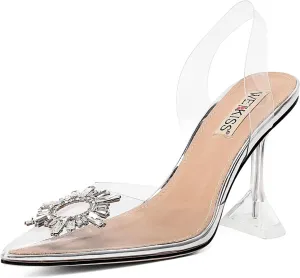 wetkiss Silver Heels for Bride - Sparkly Wedding Heels with Rhinestones, Strappy Closed Toe Pumps for Women, Formal Shoes