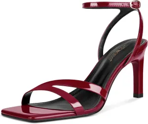 wetkiss Womens Heels Square Open Toe Strappy High Heels with Buckle Ankle Strap Heeled Sandals for Women Party Wedding Daily Sexy Party