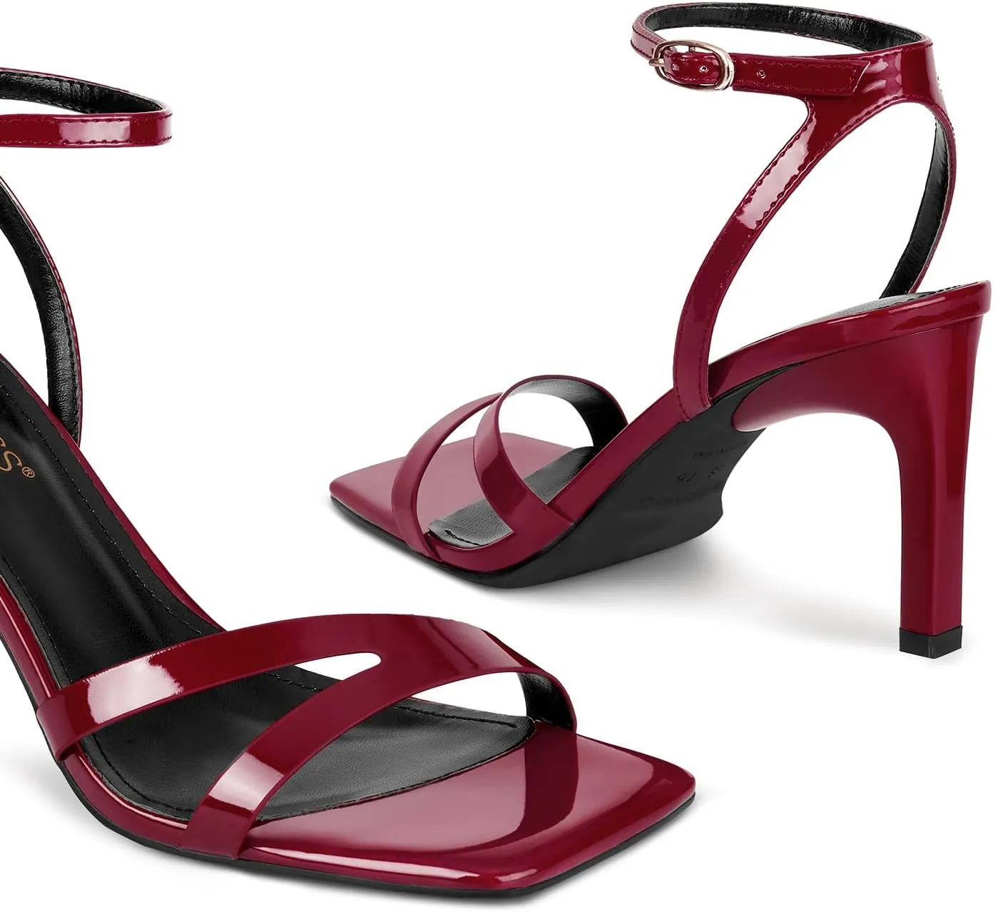 wetkiss Womens Heels Square Open Toe Strappy High Heels with Buckle Ankle Strap Heeled Sandals for Women Party Wedding Daily Sexy Party
