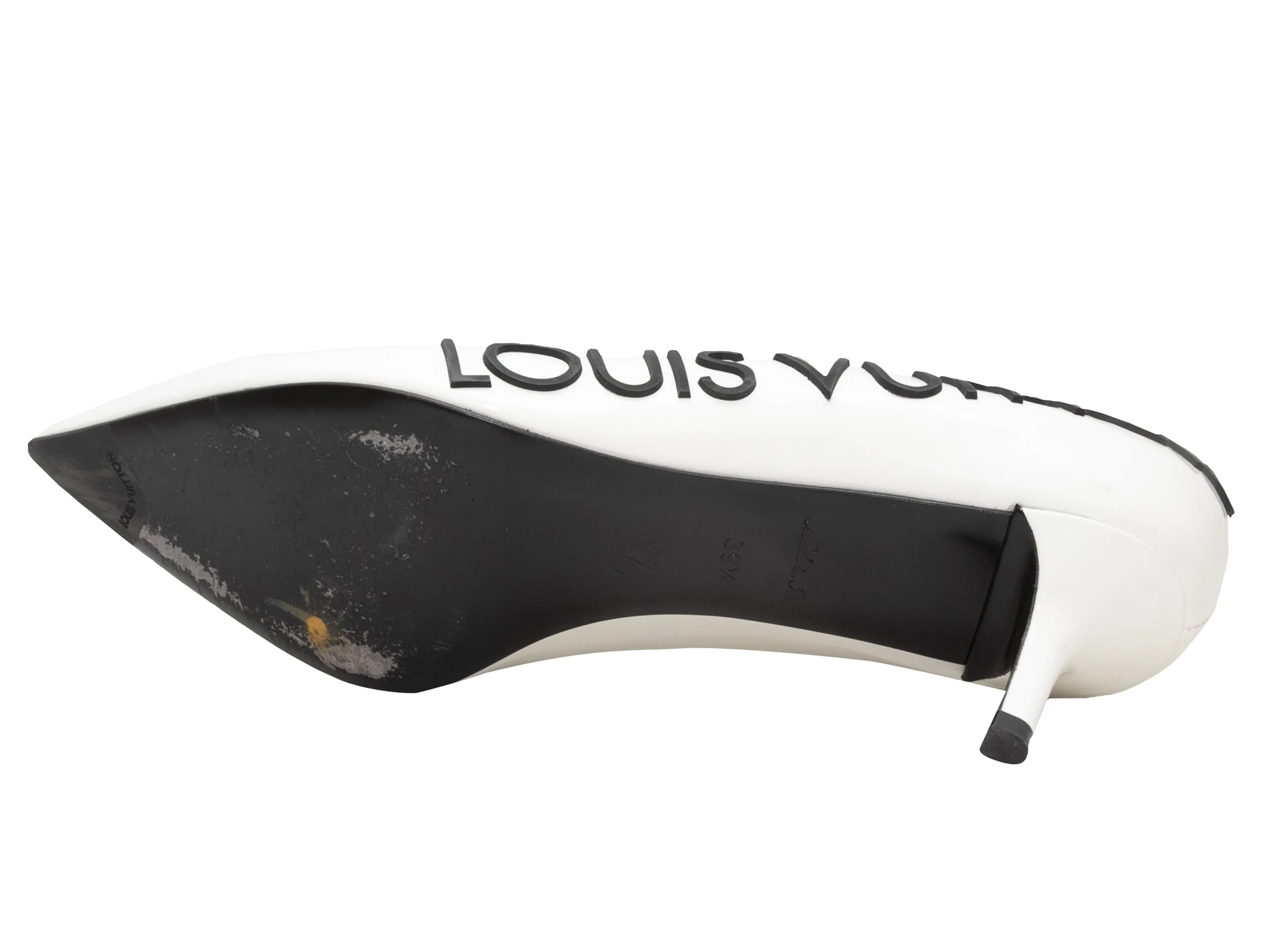 White & Black Louis Vuitton Pointed-Toe Spellout Pumps Size 39.5
