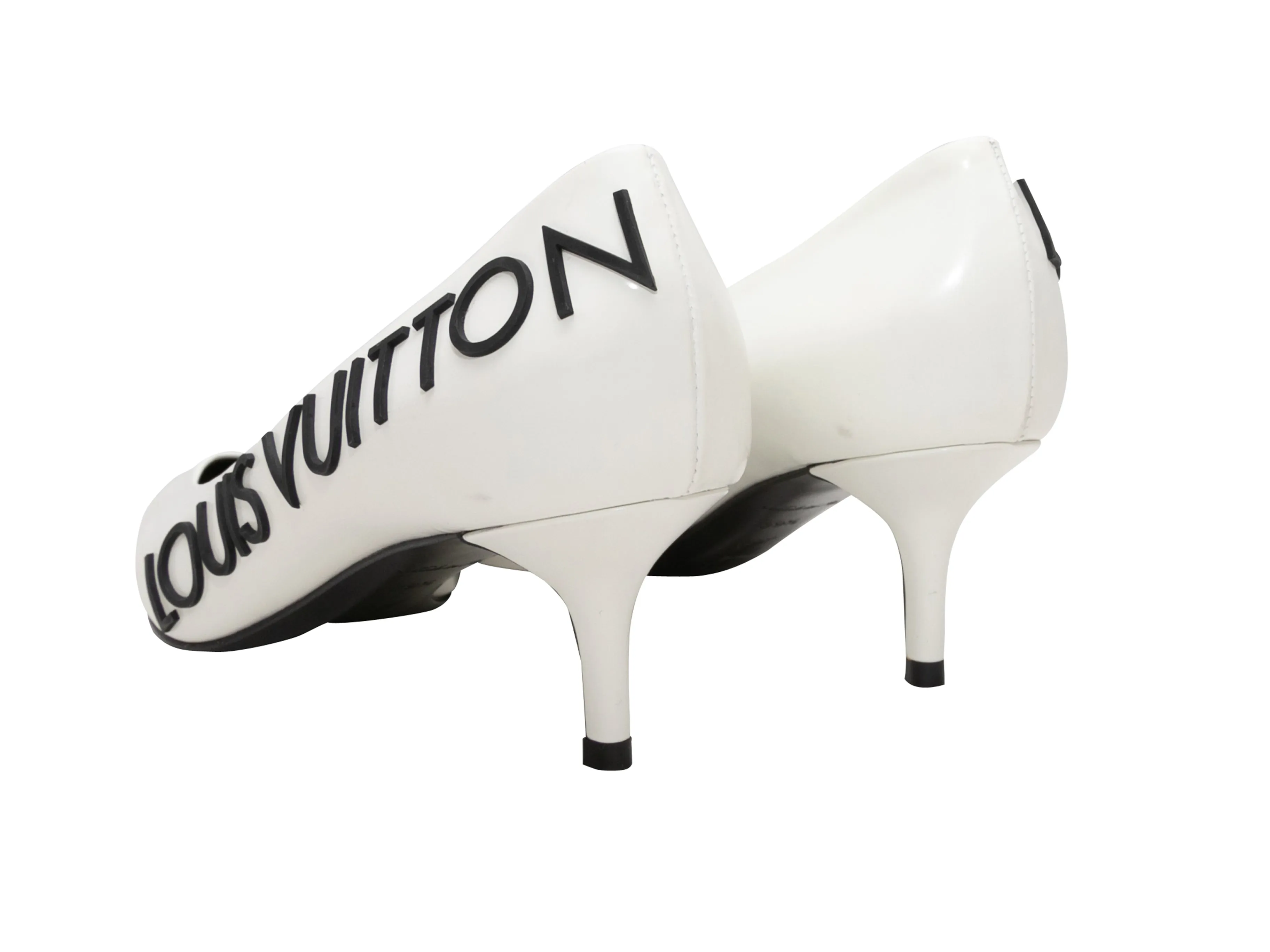 White & Black Louis Vuitton Pointed-Toe Spellout Pumps Size 39.5
