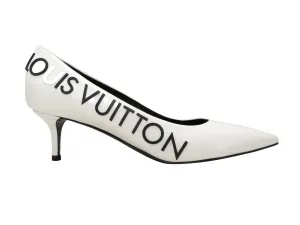 White & Black Louis Vuitton Pointed-Toe Spellout Pumps Size 39.5