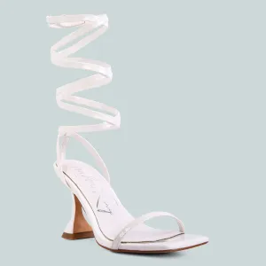 White Strappy Tie Up Spool Heel Sandals