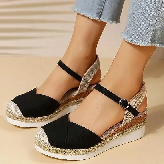 Wide Closed Toe Sandals for Women,Espadrille Wedge Sandals for Women Dressy Summer Comfortable Anti Slip Beach Casual Shoes
