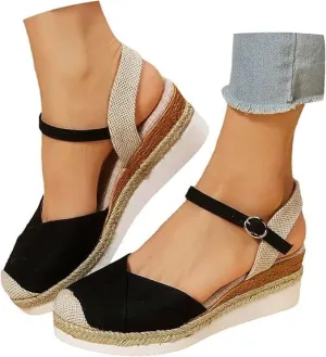 Wide Closed Toe Sandals for Women,Espadrille Wedge Sandals for Women Dressy Summer Comfortable Anti Slip Beach Casual Shoes