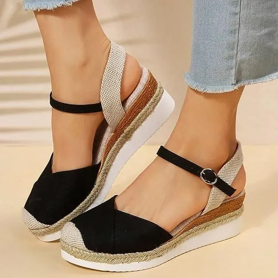 Wide Closed Toe Sandals for Women,Espadrille Wedge Sandals for Women Dressy Summer Comfortable Anti Slip Beach Casual Shoes