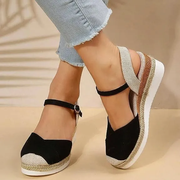 Wide Closed Toe Sandals for Women,Espadrille Wedge Sandals for Women Dressy Summer Comfortable Anti Slip Beach Casual Shoes
