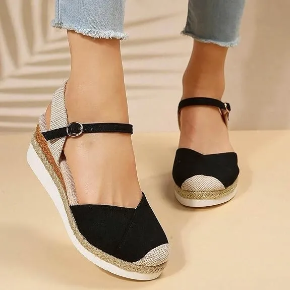 Wide Closed Toe Sandals for Women,Espadrille Wedge Sandals for Women Dressy Summer Comfortable Anti Slip Beach Casual Shoes