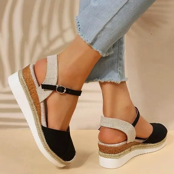 Wide Closed Toe Sandals for Women,Espadrille Wedge Sandals for Women Dressy Summer Comfortable Anti Slip Beach Casual Shoes