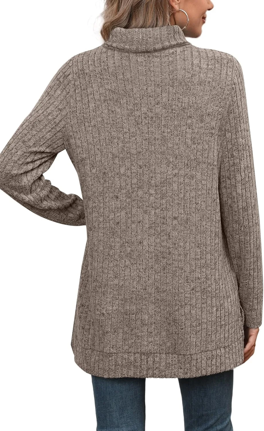 WIHOLL Womens Tunic Tops Turtleneck Long Sleeve Shirts Oversized Fall Sweaters Side Split High Low Hemline