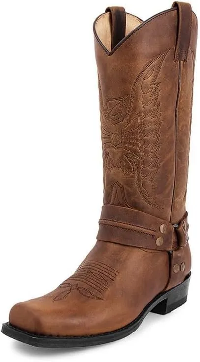 Winter Boots For Men Chunky Heel Mid Calf Boots Classic Embroidered Retro Square Toe Traditional Boots Western Boot 2024