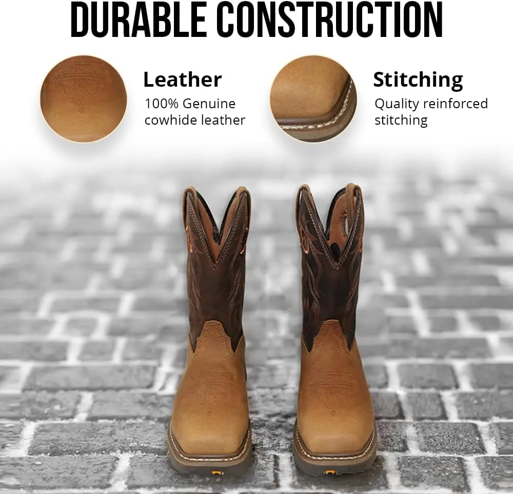 Wolf Genuine Leather Mens Work Boots - Insulated, Oil & Slip Resistant Construction Work Boots Men