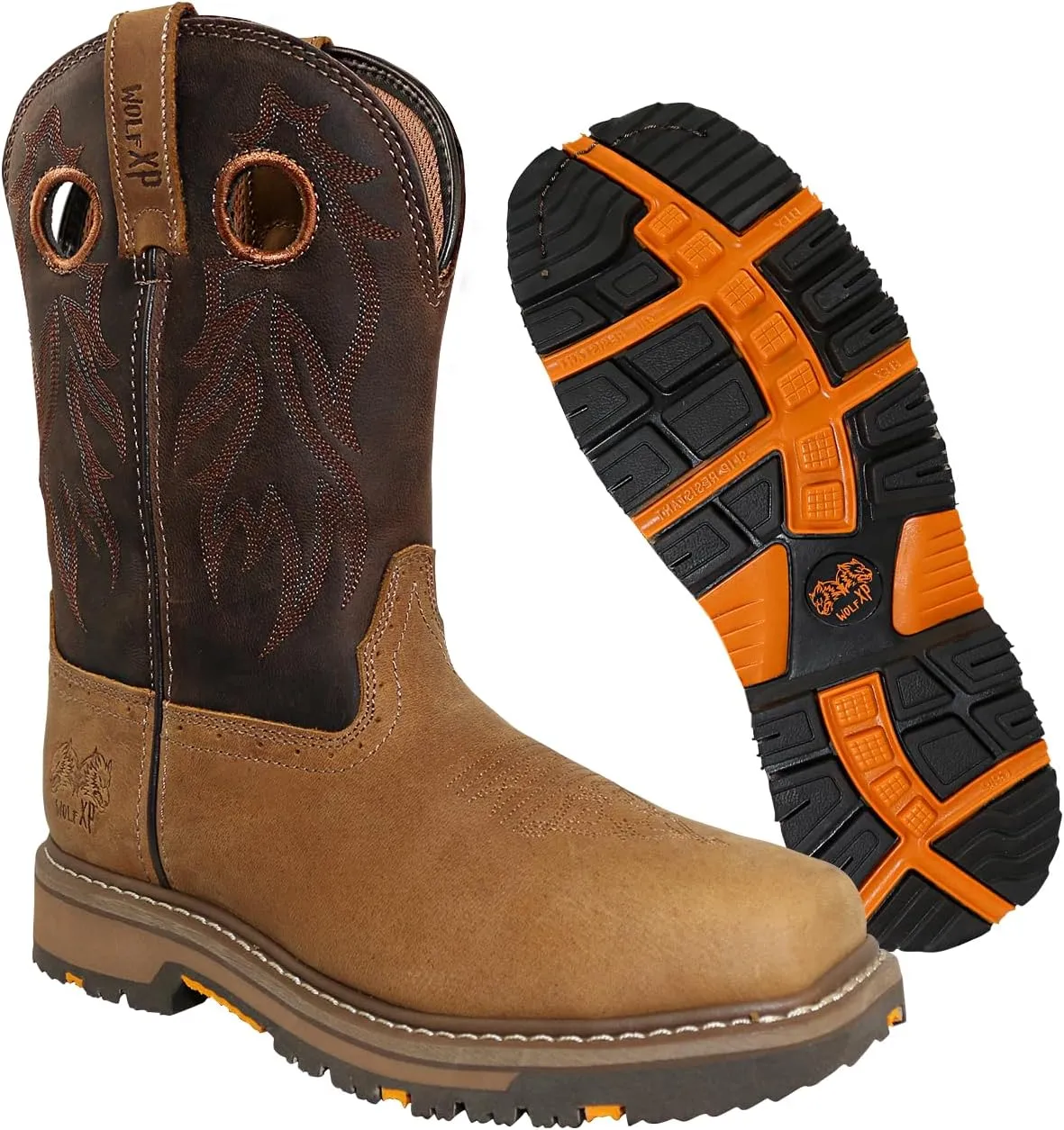 Wolf Genuine Leather Mens Work Boots - Insulated, Oil & Slip Resistant Construction Work Boots Men