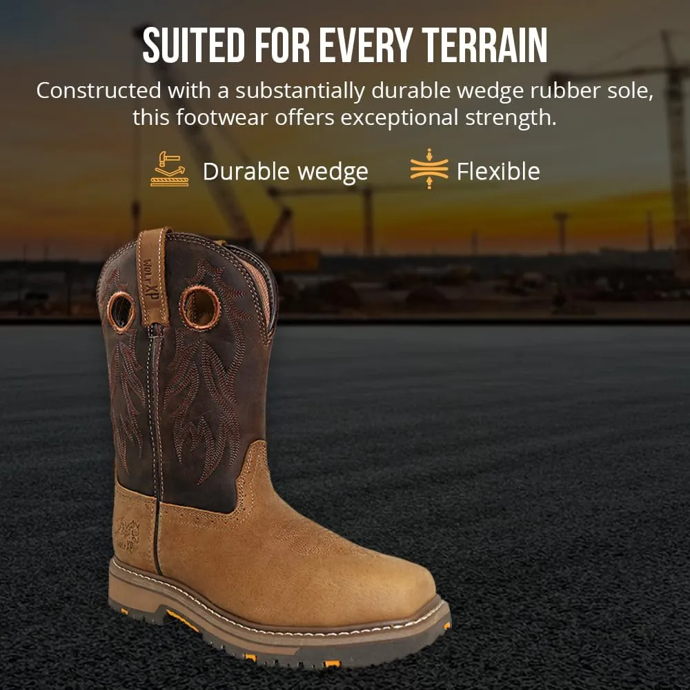 Wolf Genuine Leather Mens Work Boots - Insulated, Oil & Slip Resistant Construction Work Boots Men