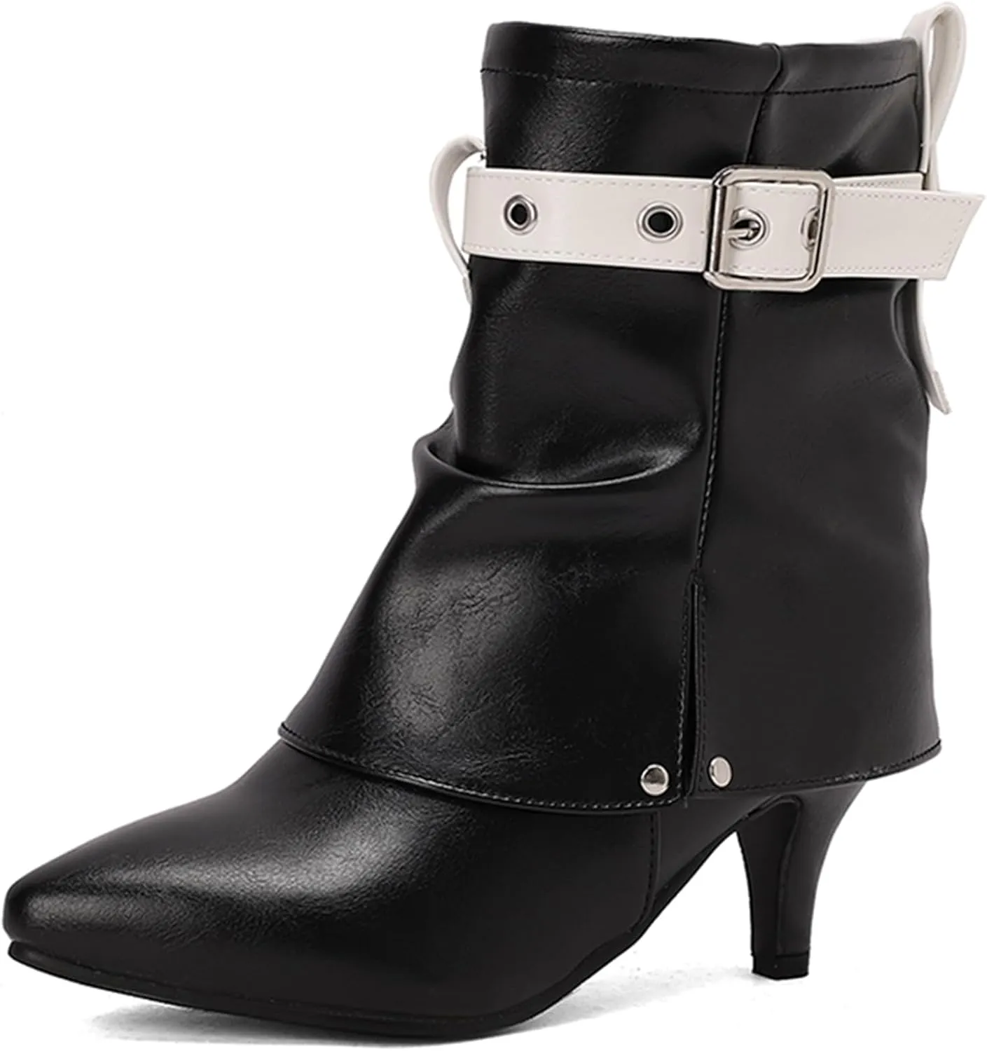 Women Ankle Kitten Heels Pointed Toe Boots Print