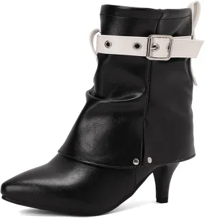 Women Ankle Kitten Heels Pointed Toe Boots Print