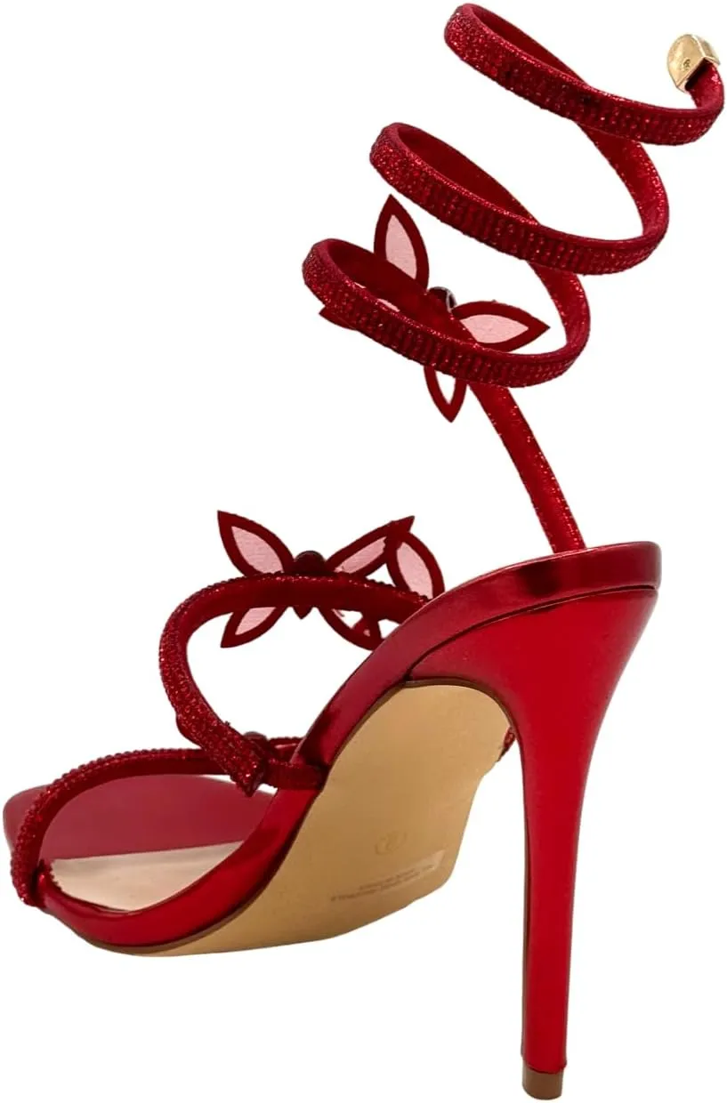 Women Butterfly Rhinestone Strappy High Heels Sandals