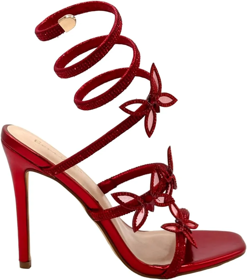 Women Butterfly Rhinestone Strappy High Heels Sandals