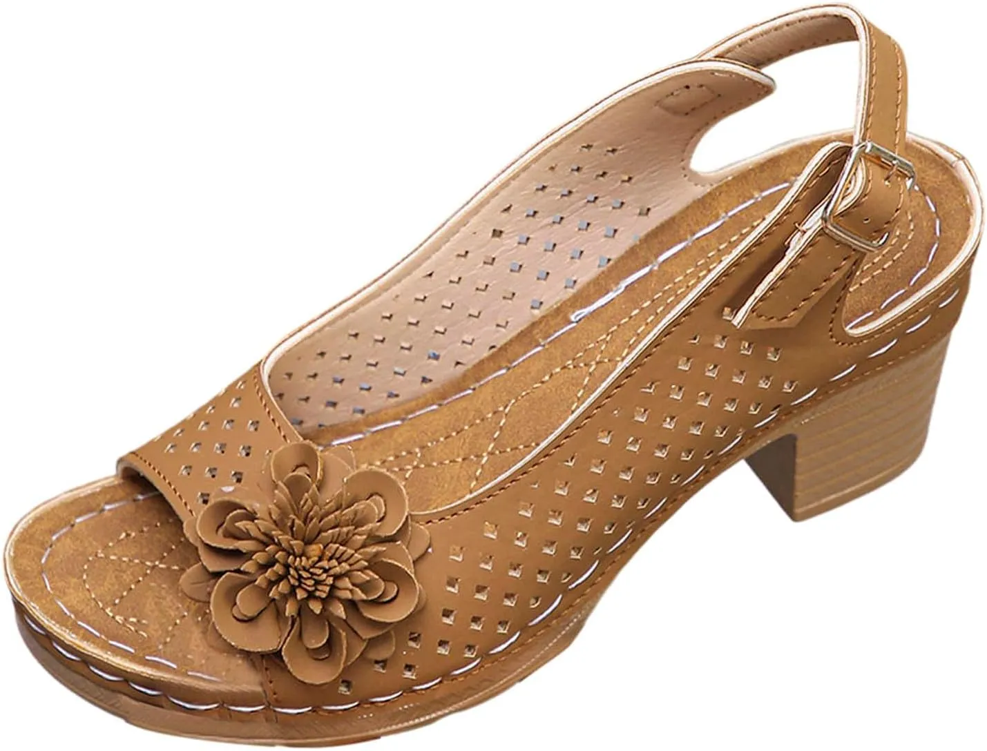 Women Comfy Casual Shoe Open Toe Hollow Flower Wedge Heel Slippers Sandals Flip Flops Women 8 Sandals