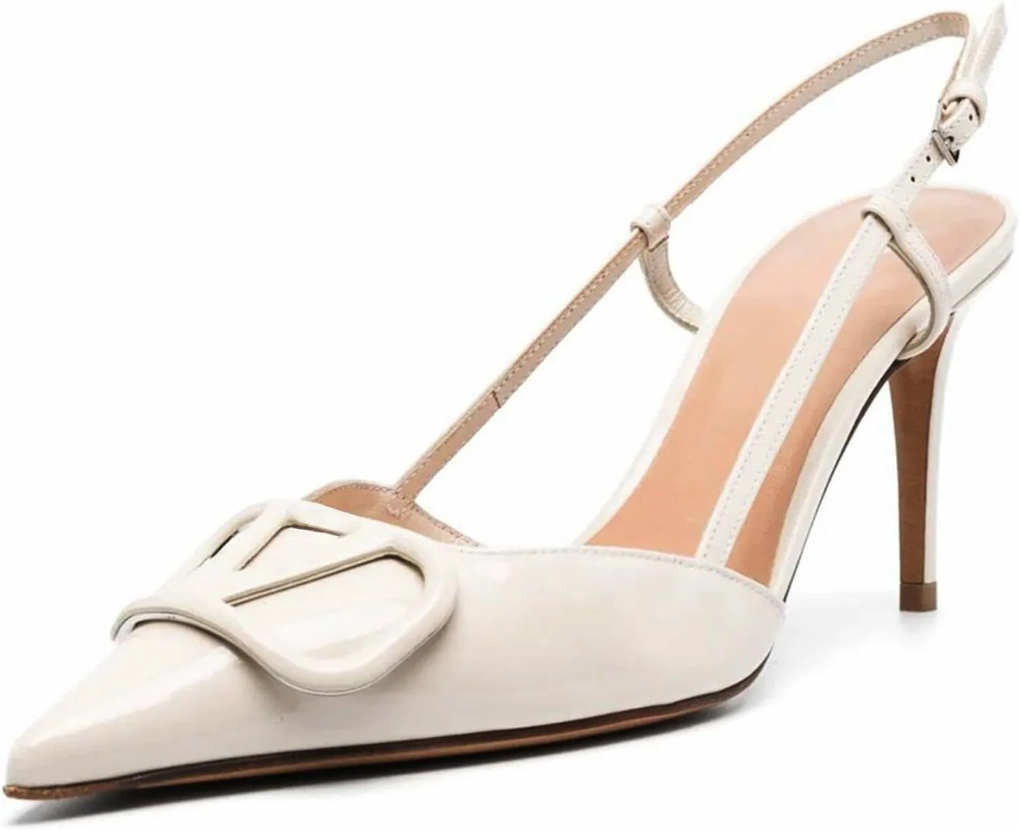 Women Heeled Slingback Sandals Closed Pointed Toe Stiletto High Heels Patent Leather Pumps Slip-On Backless Evening Prom Party Dress Shoes