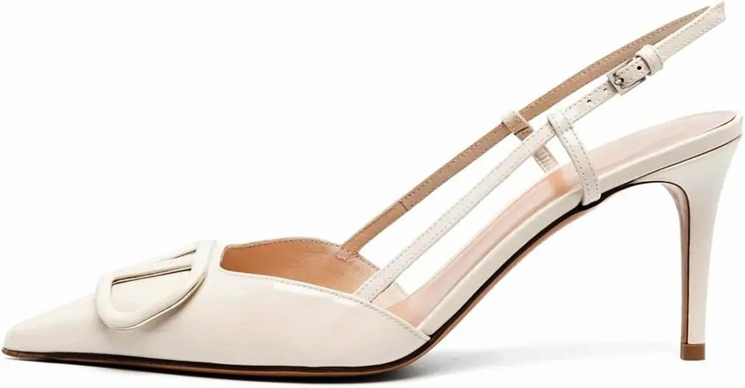 Women Heeled Slingback Sandals Closed Pointed Toe Stiletto High Heels Patent Leather Pumps Slip-On Backless Evening Prom Party Dress Shoes