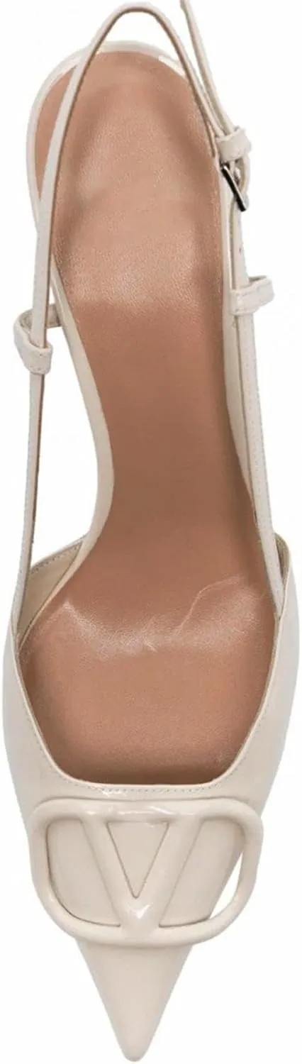 Women Heeled Slingback Sandals Closed Pointed Toe Stiletto High Heels Patent Leather Pumps Slip-On Backless Evening Prom Party Dress Shoes
