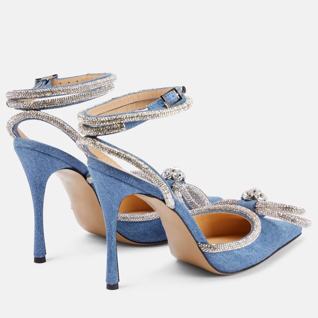 Women High Heeled Sandals Rhinestone Bow Heels Crystal Ankle Strap Stiletto Heeled Pumps Pointed Toe Satin for Bridal Wedding Dress Party Shoes