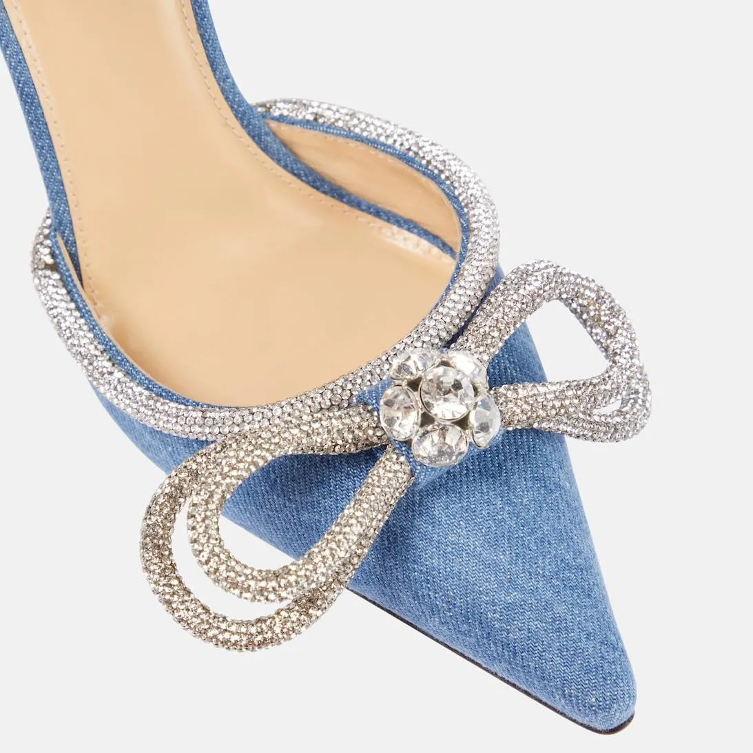 Women High Heeled Sandals Rhinestone Bow Heels Crystal Ankle Strap Stiletto Heeled Pumps Pointed Toe Satin for Bridal Wedding Dress Party Shoes