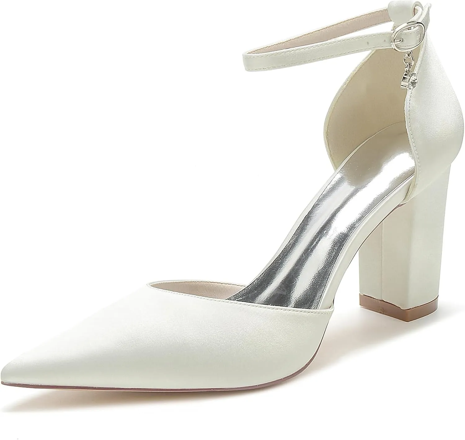 Women Pointed Block Chunky Heel Bride Bridesmaid Pumps for Ankle Strap Heeled Sandals Wedding Dress Shoes