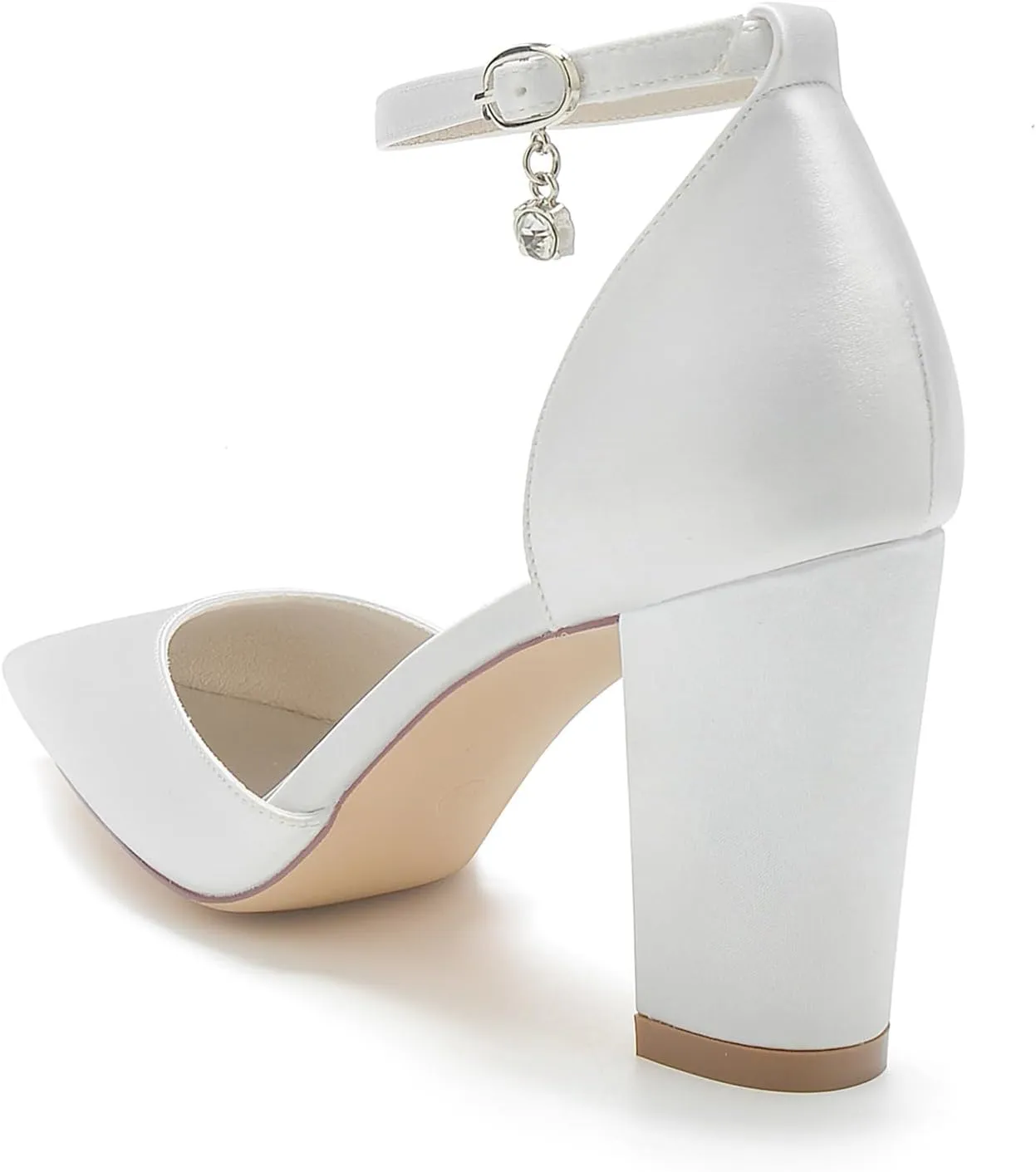 Women Pointed Block Chunky Heel Bride Bridesmaid Pumps for Ankle Strap Heeled Sandals Wedding Dress Shoes