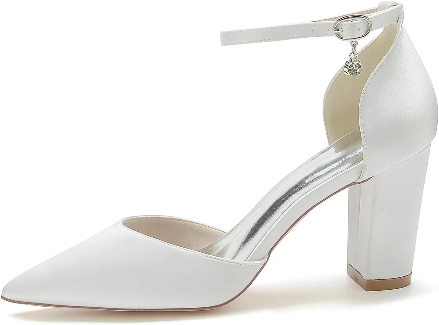 Women Pointed Block Chunky Heel Bride Bridesmaid Pumps for Ankle Strap Heeled Sandals Wedding Dress Shoes