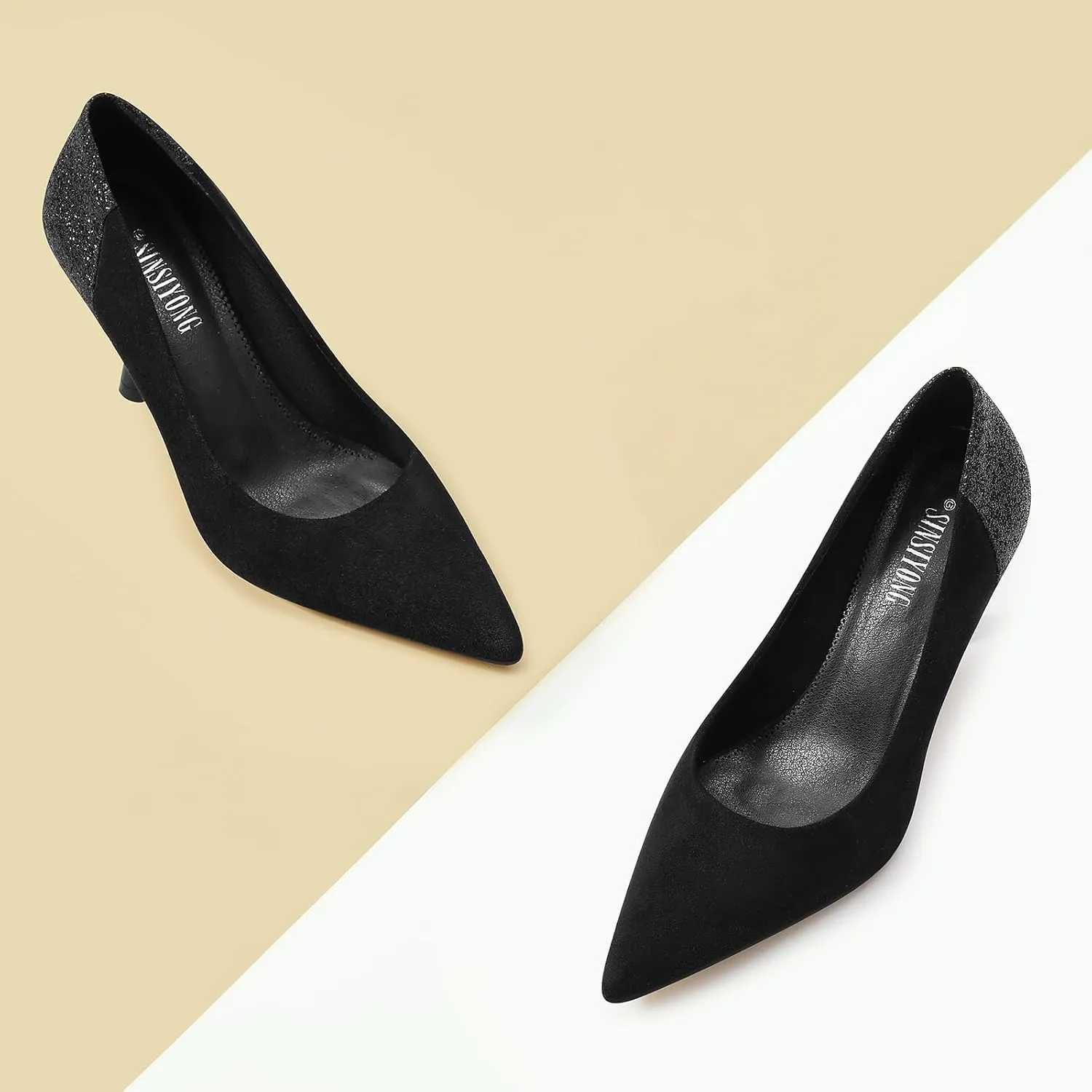 Women Pumps Pointed Toe Stiletto High Heels Splicing Vintage Dress Wedding Shoes