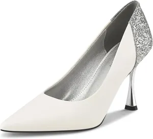 Women Pumps Pointed Toe Stiletto High Heels Splicing Vintage Dress Wedding Shoes