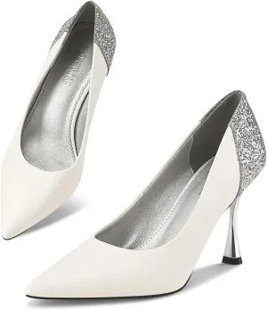 Women Pumps Pointed Toe Stiletto High Heels Splicing Vintage Dress Wedding Shoes