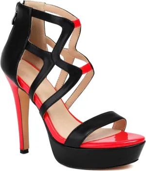 Women Sexy Evening Strappy Platform High Heel Sandals Fashion Open Toe Black Red Stiletto Heel Dress Party Shoes with Back Zip