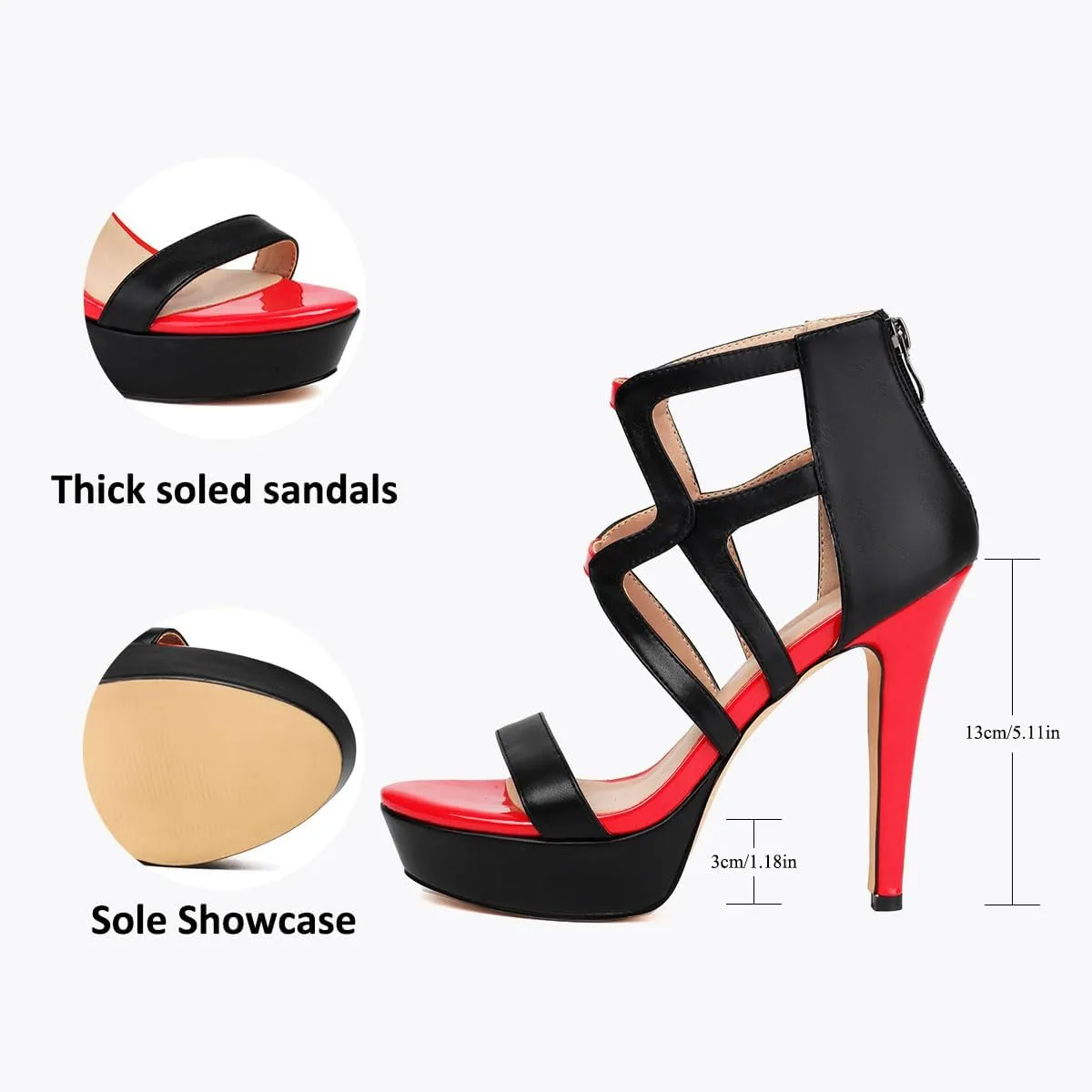 Women Sexy Evening Strappy Platform High Heel Sandals Fashion Open Toe Black Red Stiletto Heel Dress Party Shoes with Back Zip
