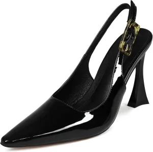 Women Slingback Pointed Toe Stiletto Pumps Slip-on Buckle Strap Patent High Heels Office Lady Casual Party Wedding Prom Fashion Shoes