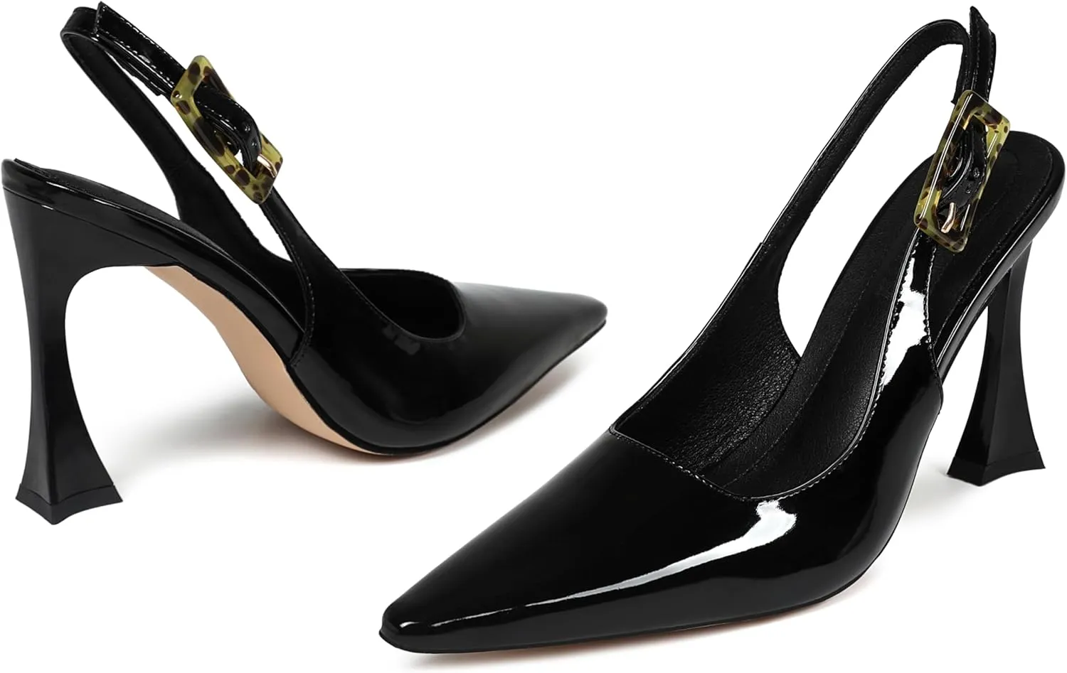 Women Slingback Pointed Toe Stiletto Pumps Slip-on Buckle Strap Patent High Heels Office Lady Casual Party Wedding Prom Fashion Shoes