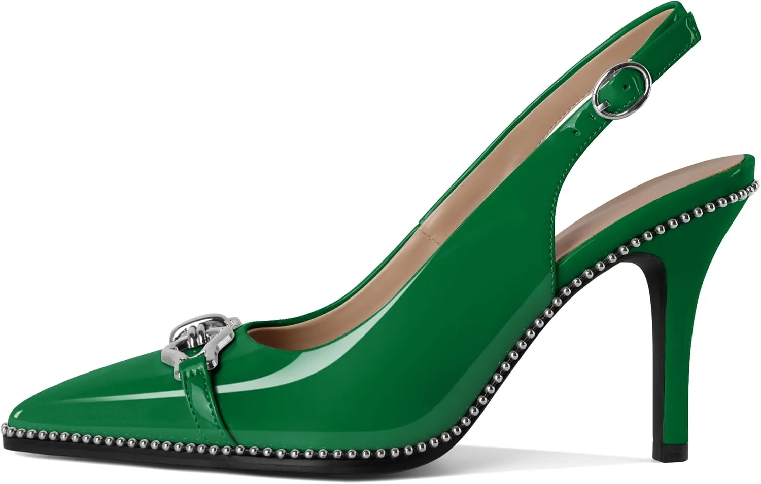 Women Slingback Pumps Pointed Toe Stiletto High Heels Beaded Heels 3.4 Inches Dress Pumps Shoes