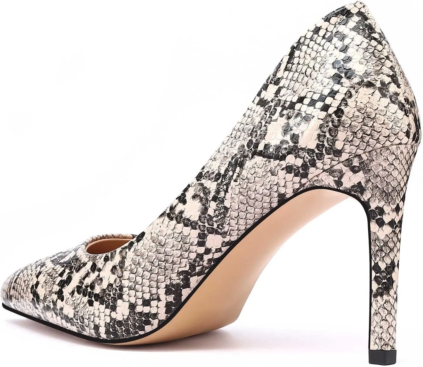 Women Snakeskin Heels, Animal Pirnt Slip On Pointed Toe Pumps, Closed Toe High Stiletto Heel Dress Shoes for Wedding Party Office