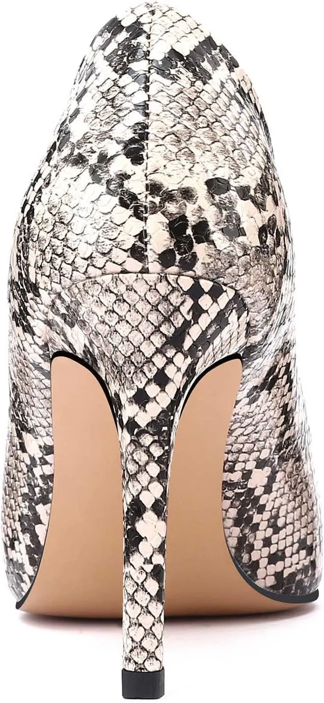 Women Snakeskin Heels, Animal Pirnt Slip On Pointed Toe Pumps, Closed Toe High Stiletto Heel Dress Shoes for Wedding Party Office