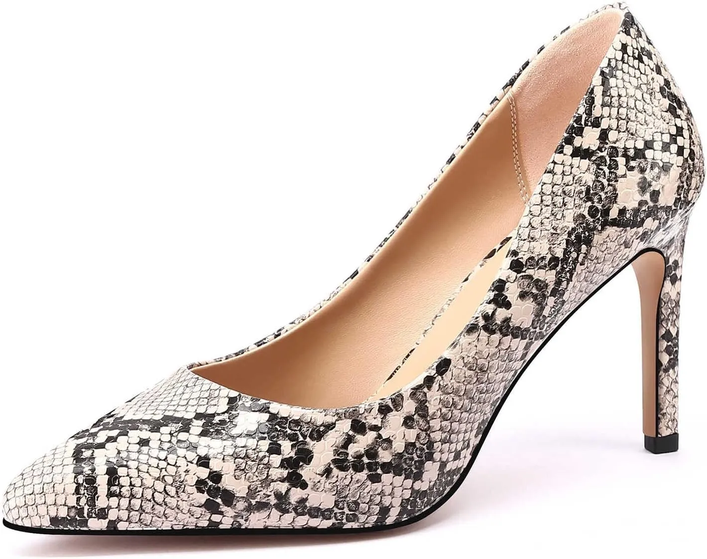 Women Snakeskin Heels, Animal Pirnt Slip On Pointed Toe Pumps, Closed Toe High Stiletto Heel Dress Shoes for Wedding Party Office