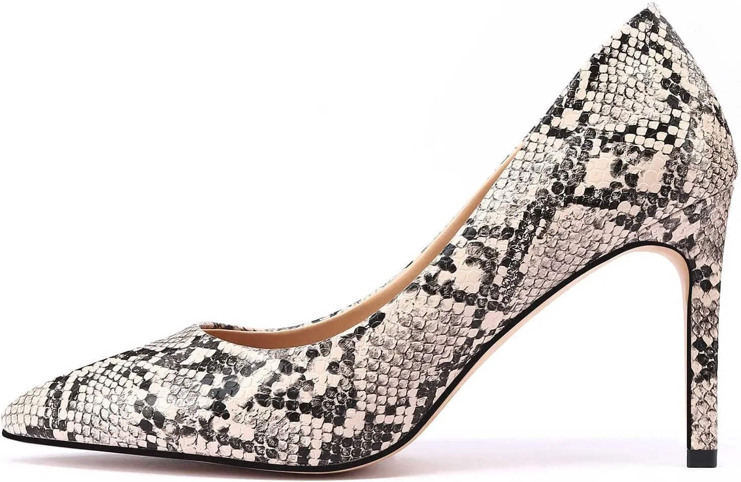 Women Snakeskin Heels, Animal Pirnt Slip On Pointed Toe Pumps, Closed Toe High Stiletto Heel Dress Shoes for Wedding Party Office