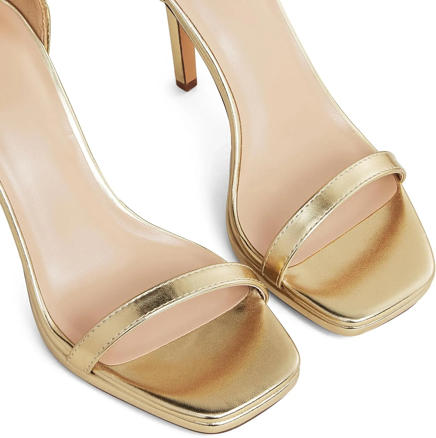Women Strappy High Heeled Sandals,4.3-Inch Stiletto Open Square Toe Heels with Ankle Strap at Wedding Bride Prom Date Work Church Dressy