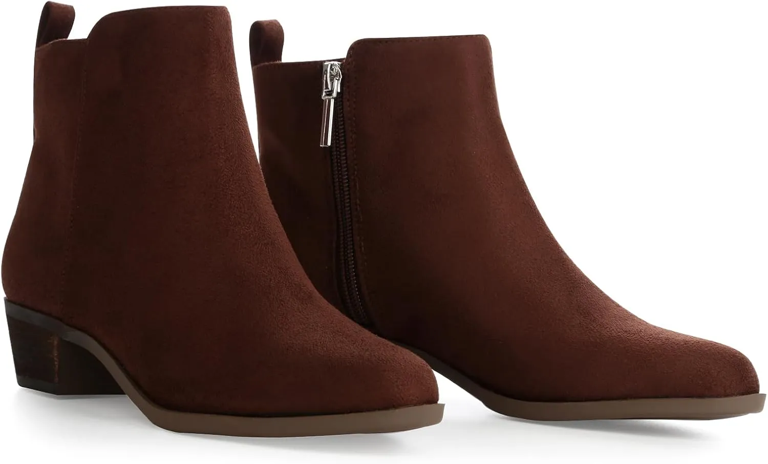 Women's Ankle Boots Round Toe Suede Western Short Booties Low Mid Block Chunky Heel Side Zipper Chelsea Boots